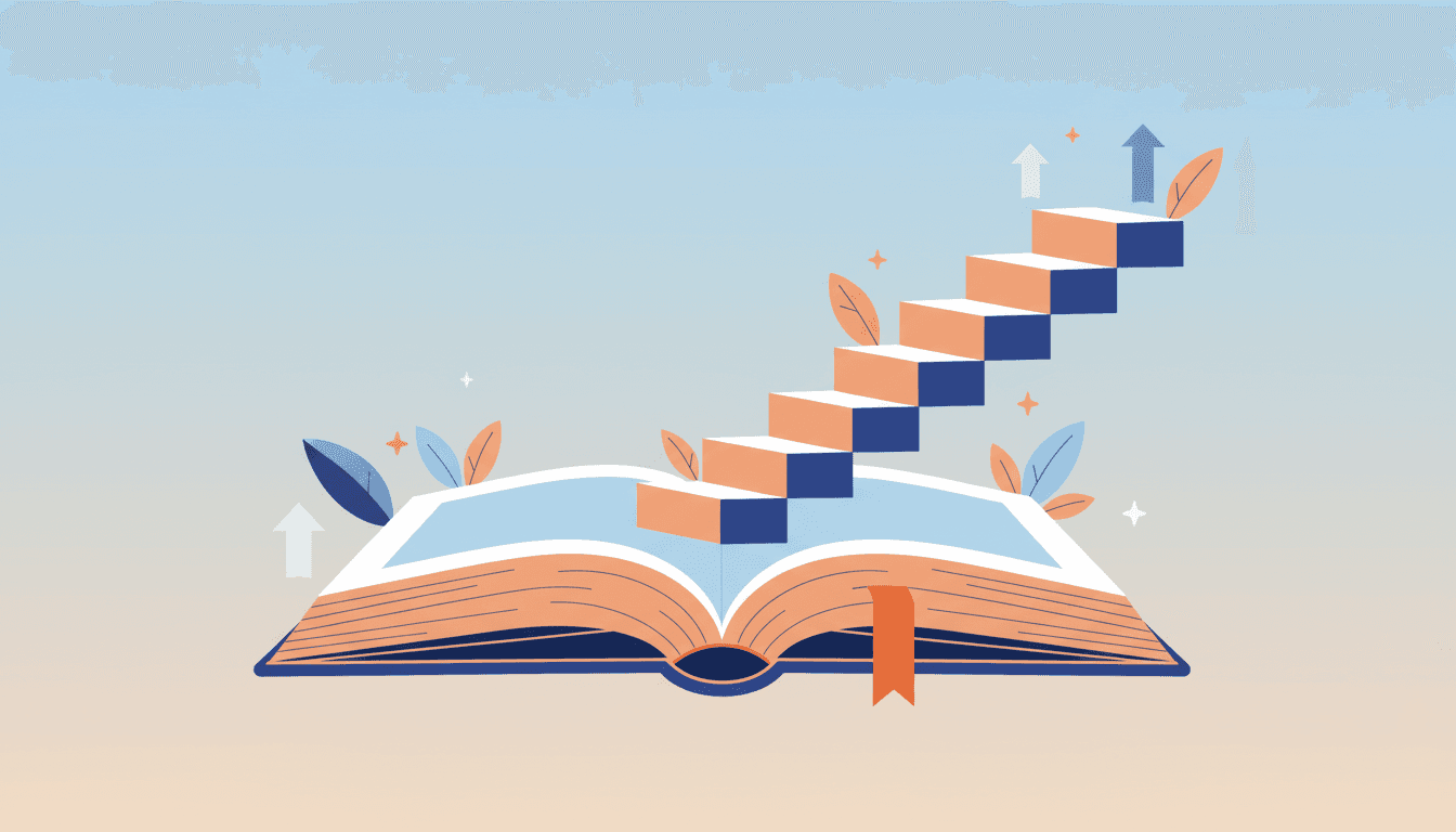 Libro transformándose en una escalera de crecimiento